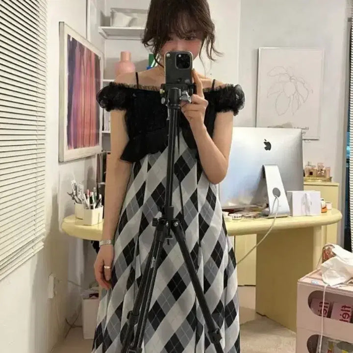 [BUNJANG] Pleats 81 Lace Black Dress / 플레따 81 레이스 언발 쉬폰 블랙 드레스