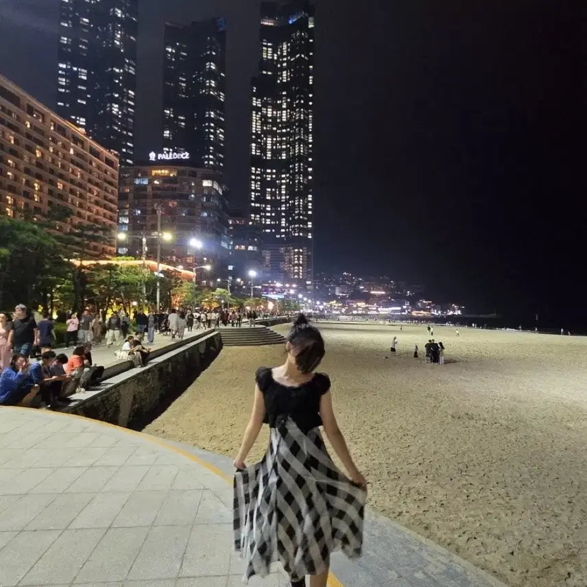 [BUNJANG] Pleats 81 Lace Black Dress / 플레따 81 레이스 언발 쉬폰 블랙 드레스