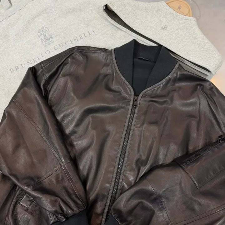 [BUNJANG] Brunello Cucinelli Leather Bomber Jacket Black M / 브루넬로 쿠치넬리 레더 봄버 미니멀 하이엔드 자켓 블랙 M