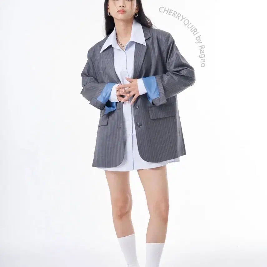 [BUNJANG] Ranyo CherryQuri Oversized Striped Blazer Jacket / 라뇨 체리퀴리 오버핏 스트라이프 블레이저 자켓