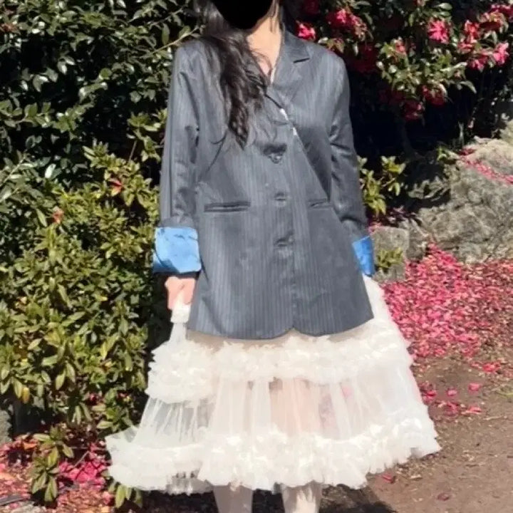 [BUNJANG] Ranyo CherryQuri Oversized Striped Blazer Jacket / 라뇨 체리퀴리 오버핏 스트라이프 블레이저 자켓