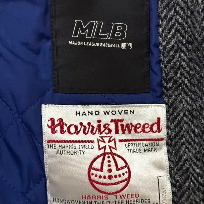 [BUNJANG] MLB Harris Tweed Leather Varsity Jacket (95) / MLB 해리스 트위드 레더 바시티 자켓 95