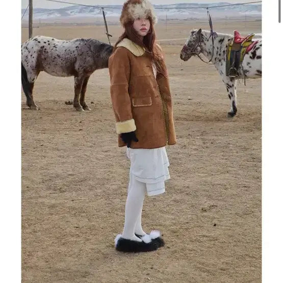 [BUNJANG] Freckle Round-Collar Midi Shearling Coat / 프레클 round-collar midi shearling 무스탕 새상품