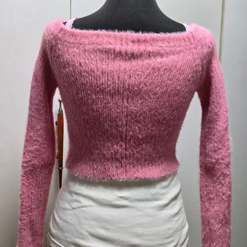 [BUNJANG] Pink Angora Crop Zip-Up Cardigan / 핑크  앙고라  집업  가디건 크롭 기장