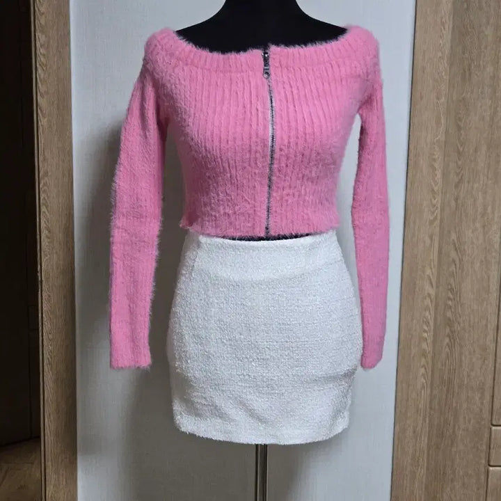 [BUNJANG] Pink Angora Crop Zip-Up Cardigan / 핑크  앙고라  집업  가디건 크롭 기장