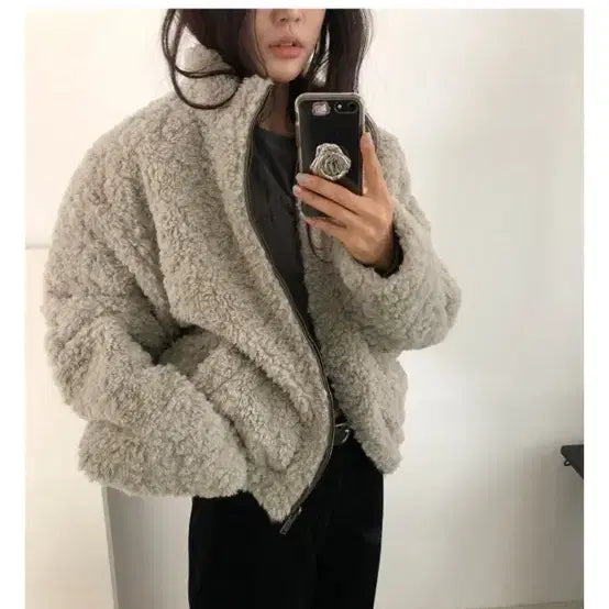 [BUNJANG] UnderB Kevin Reversible Leather Jumper - Khaki / 언더비 케빈 퍼 레더 리버시블 점퍼 카키 새상품