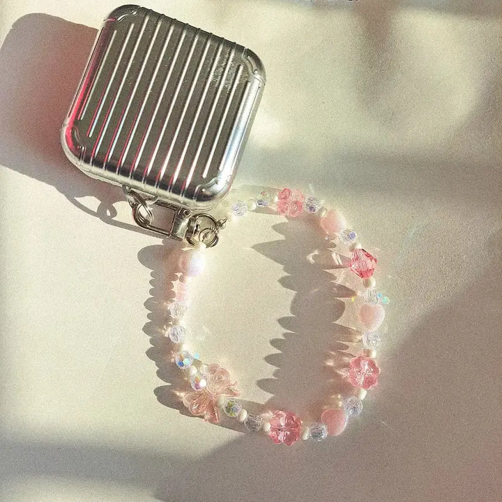 [BUNJANG] Heart Flower Bead Keyring / 하트 꽃 비즈 키링 핑크 화이트 비즈 스트랩
