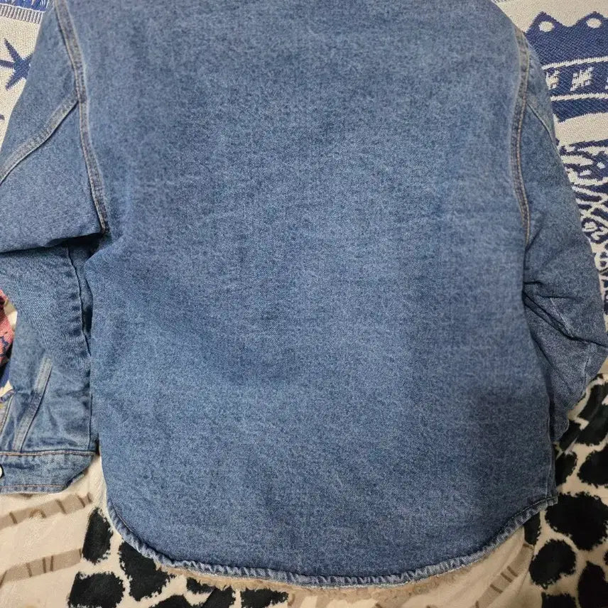 [BUNJANG] Red Denim Fur Collar Jacket / 레드 데님 털 카라 자켓