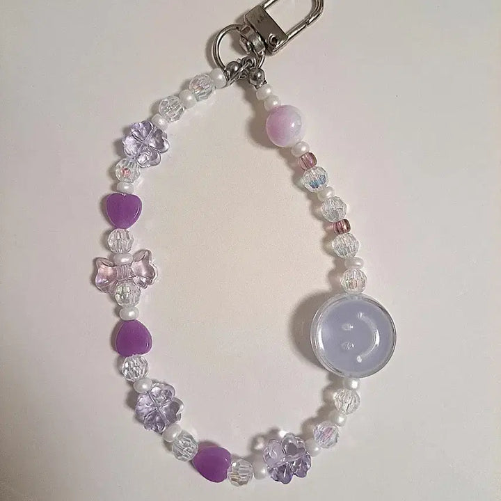 [BUNJANG] Purple Heart Smile Bead Keyring / 보라색 하트 스마일 비즈 키링