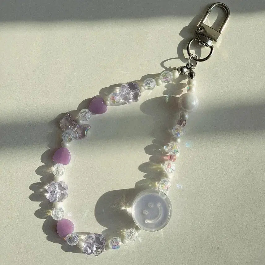 [BUNJANG] Purple Heart Smile Bead Keyring / 보라색 하트 스마일 비즈 키링