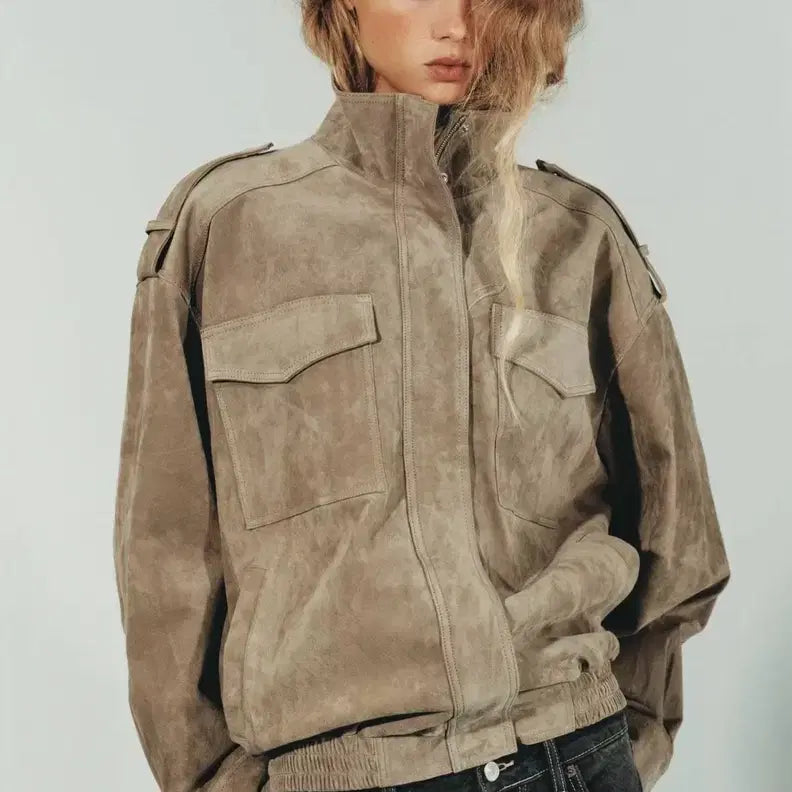 [BUNJANG] ZARA Suede Leather Jacket Bomber Charcoal M / 자라 스웨이드 가죽 재킷 봄버 차콜 M