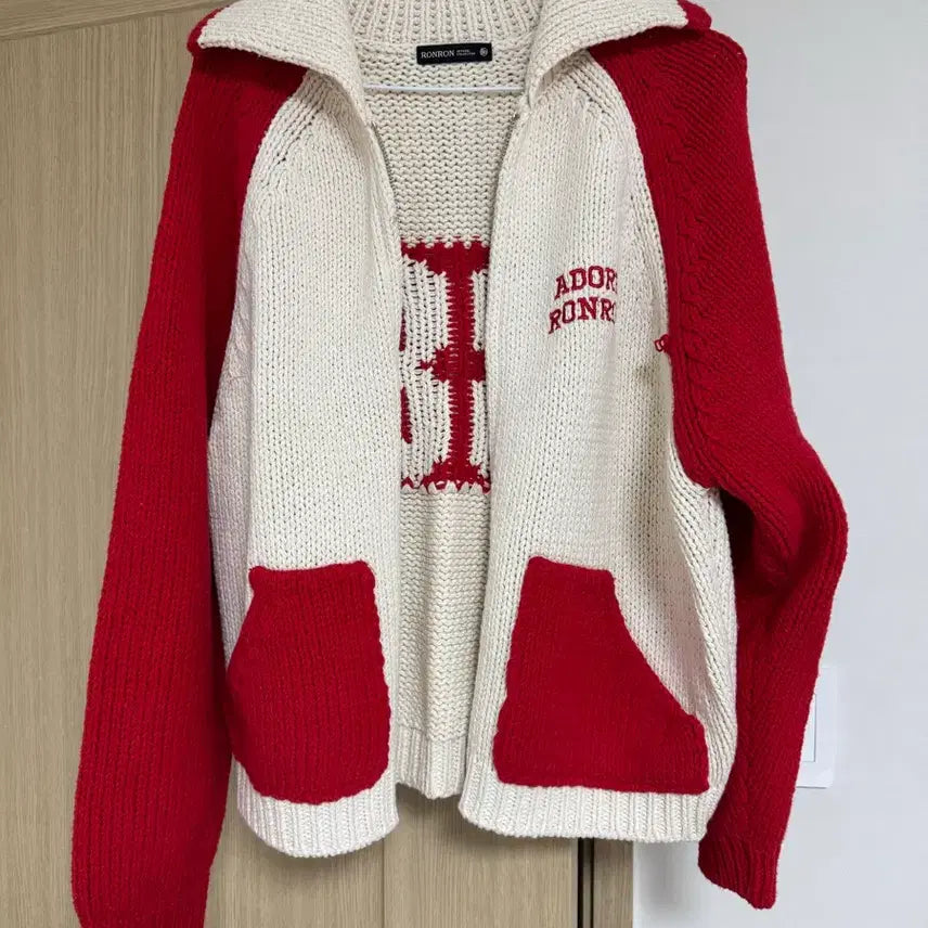 [BUNJANG] 88 Cowichan Knit Zip-up / 론론 88 코위찬 니트 집업 크림 레드