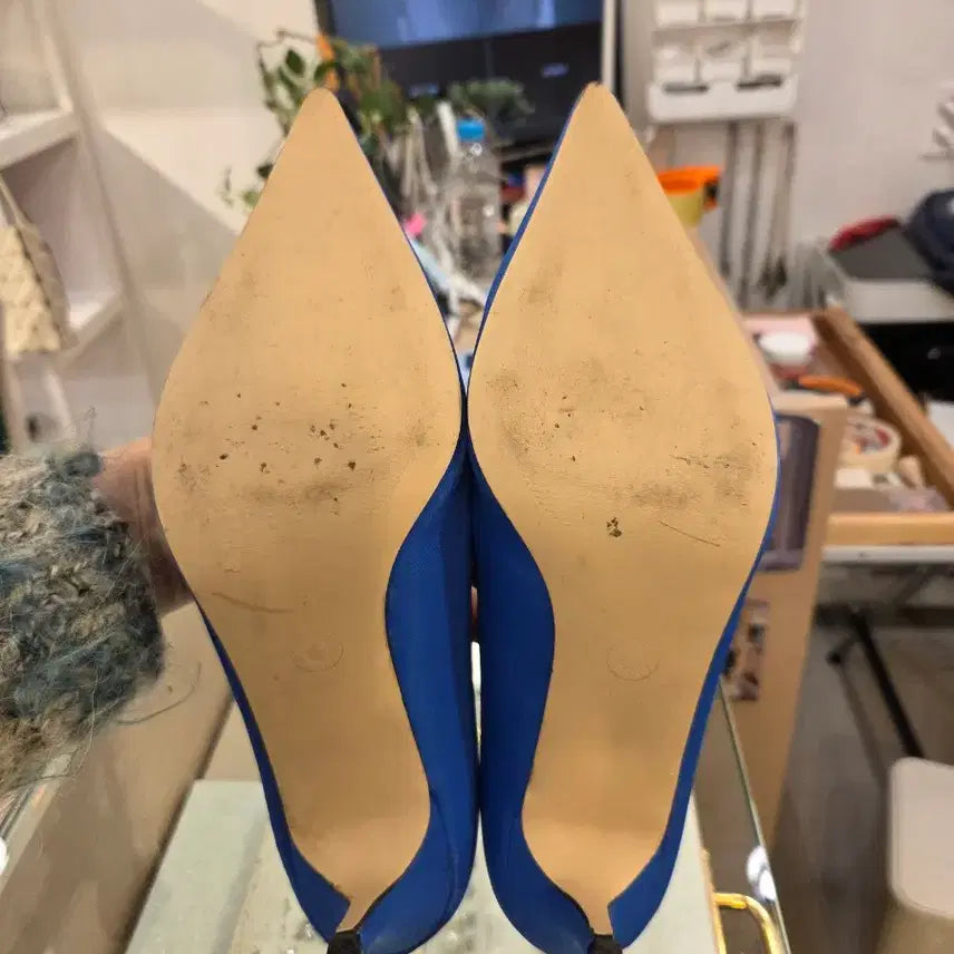 [BUNJANG] Blue Satin Cubic Pumps / 블루 새틴 큐빅 펌프스