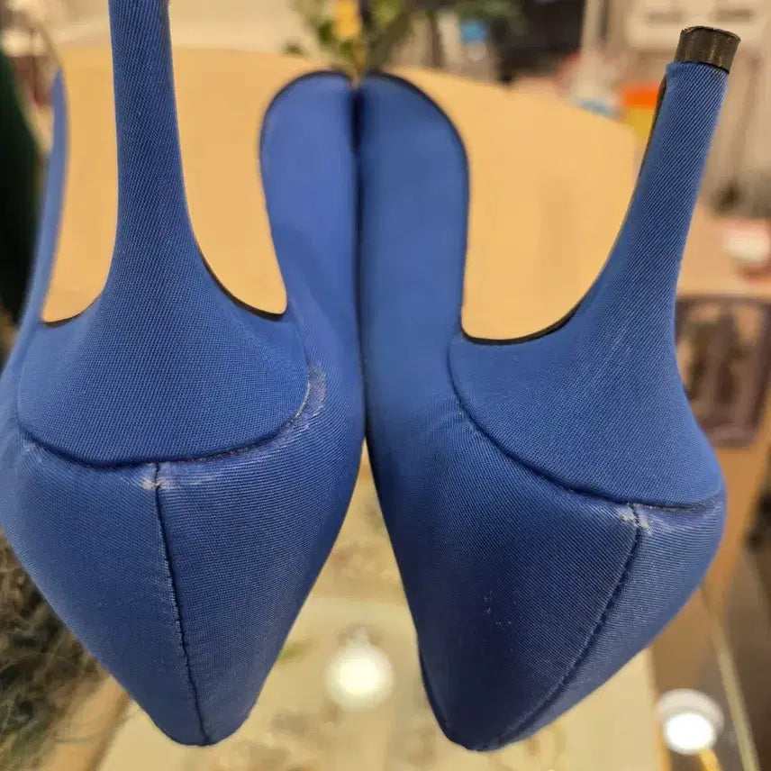 [BUNJANG] Blue Satin Cubic Pumps / 블루 새틴 큐빅 펌프스