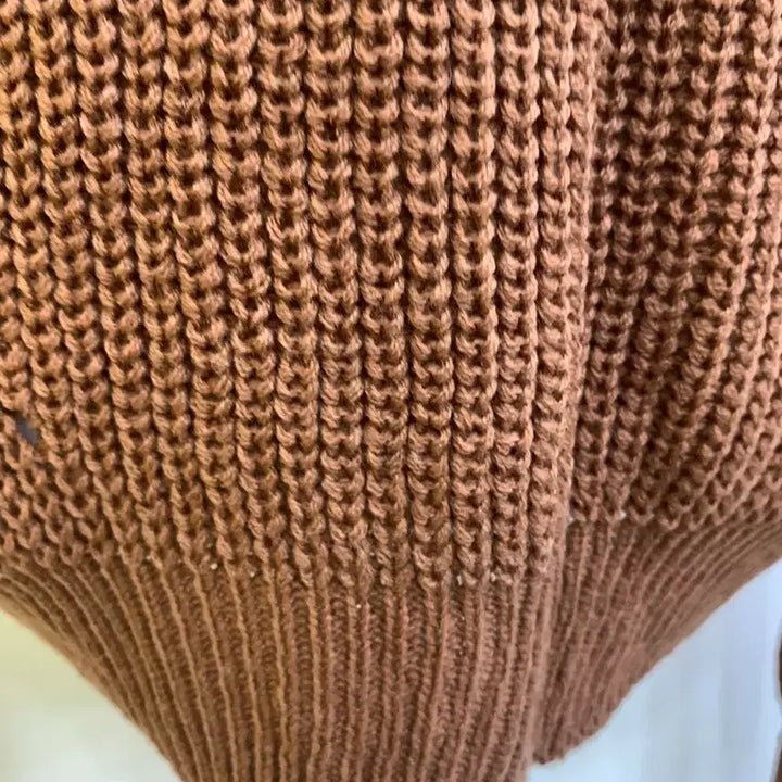 [BUNJANG] Brown V-Neck Knit Long Sleeve Shirt / 브라운 브이넥 니트 긴팔