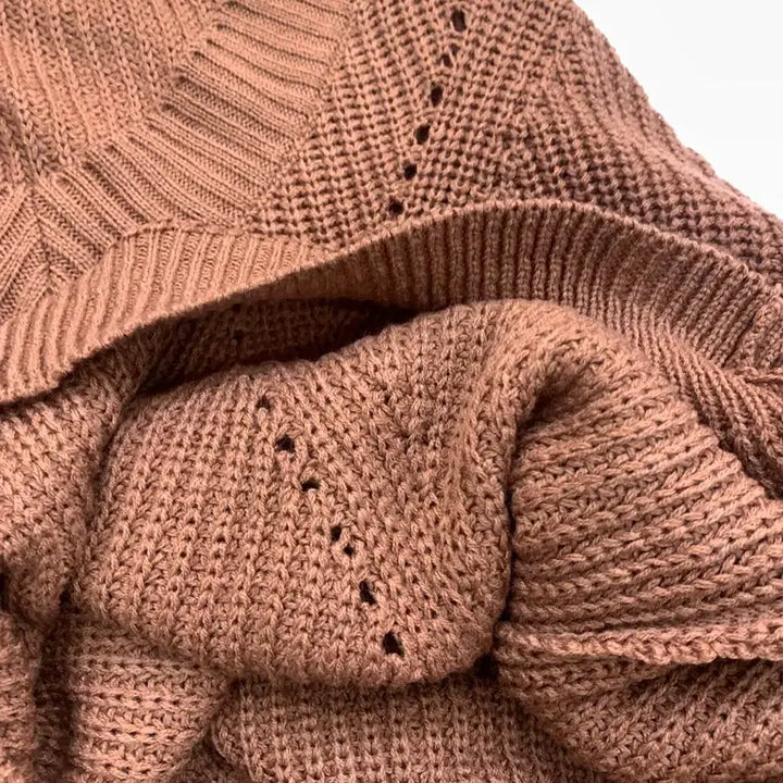 [BUNJANG] Brown V-Neck Knit Long Sleeve Shirt / 브라운 브이넥 니트 긴팔