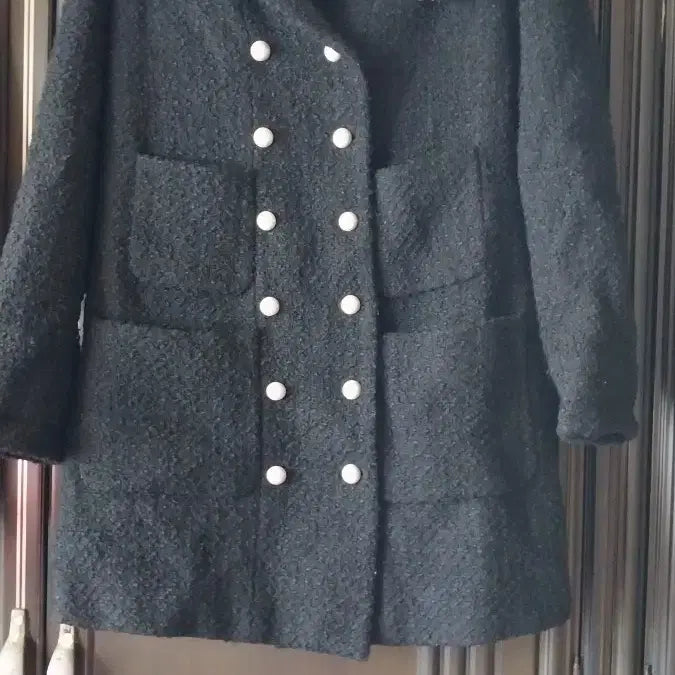 [BUNJANG] Double Button Coat + Corsage / 더블버튼 코트 + 코사지