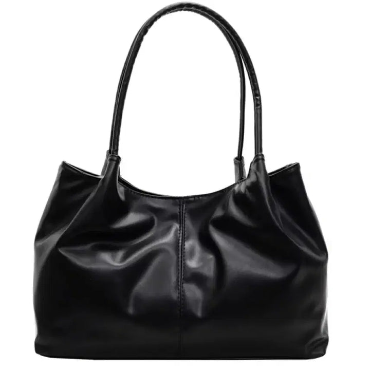 [BUNJANG] Black Leather Shoulder Bag Tote Bag / 블랙 레더 숄더백 토트백 가방