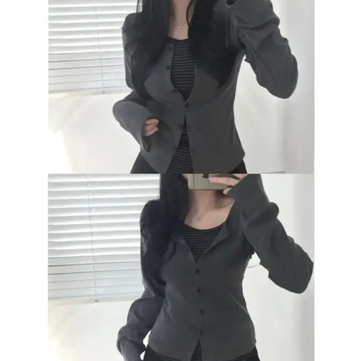 [BUNJANG] POW9 Layered Cardigan / 포우나인 일체형 레이어드 단가라 가디건