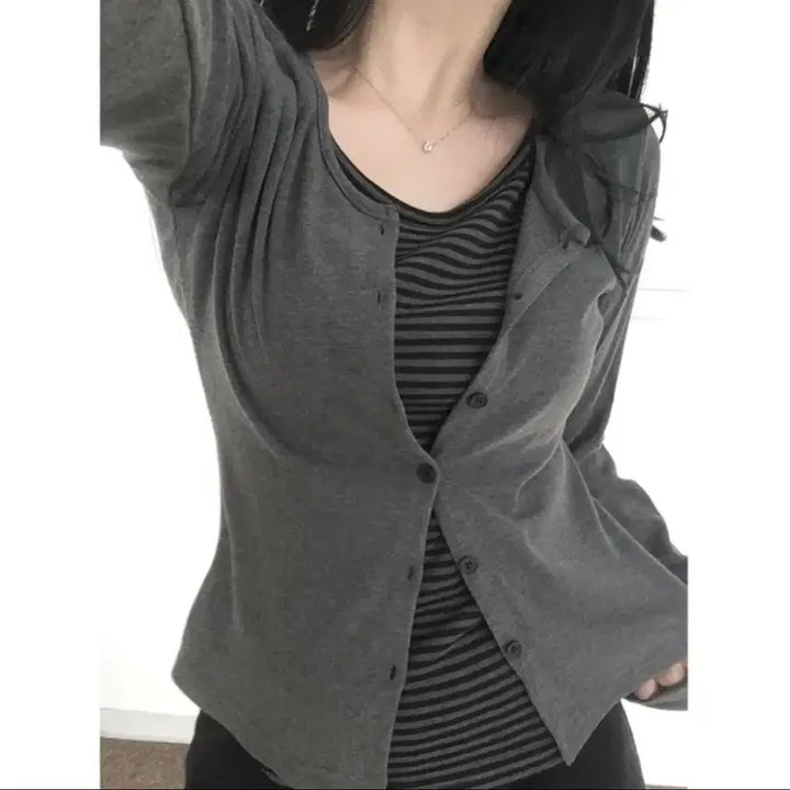 [BUNJANG] POW9 Layered Cardigan / 포우나인 일체형 레이어드 단가라 가디건