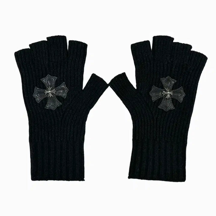 [BUNJANG] Chrome Hearts Cashmere Plus Patch Fingerless Gloves / 크롬하츠 캐시미어 플러스 패치 핑거리스 장갑