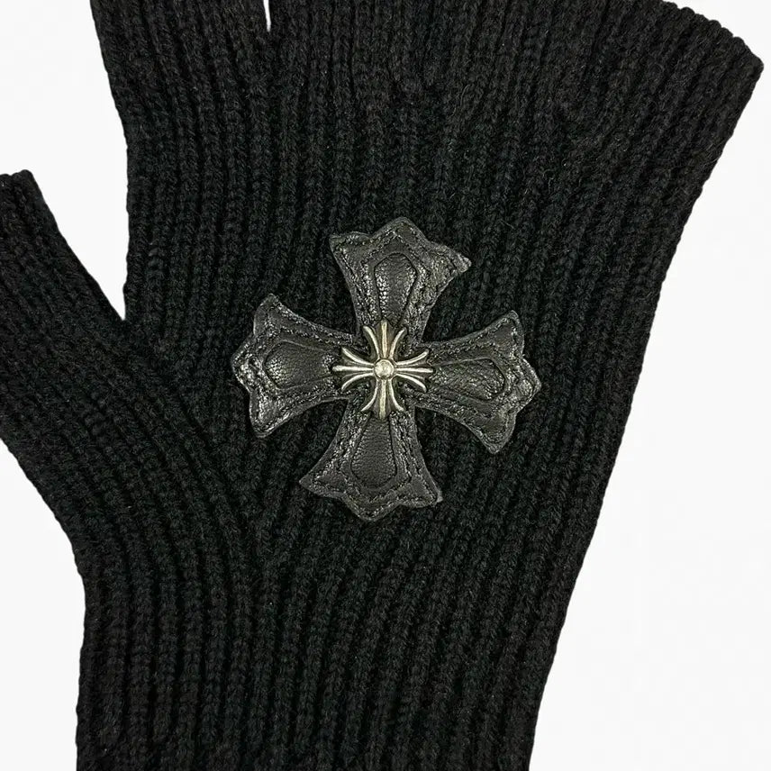 [BUNJANG] Chrome Hearts Cashmere Plus Patch Fingerless Gloves / 크롬하츠 캐시미어 플러스 패치 핑거리스 장갑