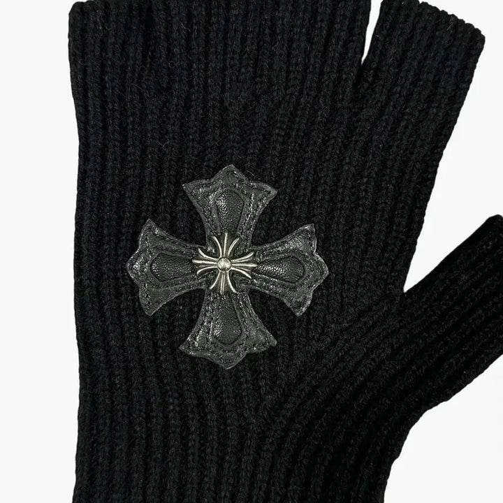 [BUNJANG] Chrome Hearts Cashmere Plus Patch Fingerless Gloves / 크롬하츠 캐시미어 플러스 패치 핑거리스 장갑