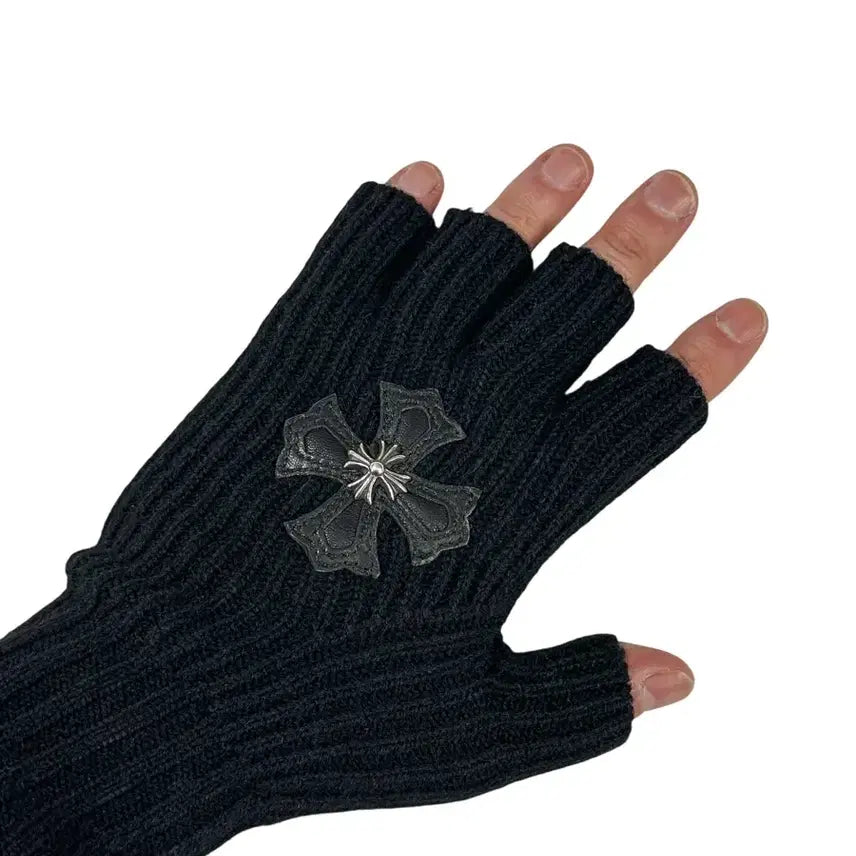[BUNJANG] Chrome Hearts Cashmere Plus Patch Fingerless Gloves / 크롬하츠 캐시미어 플러스 패치 핑거리스 장갑