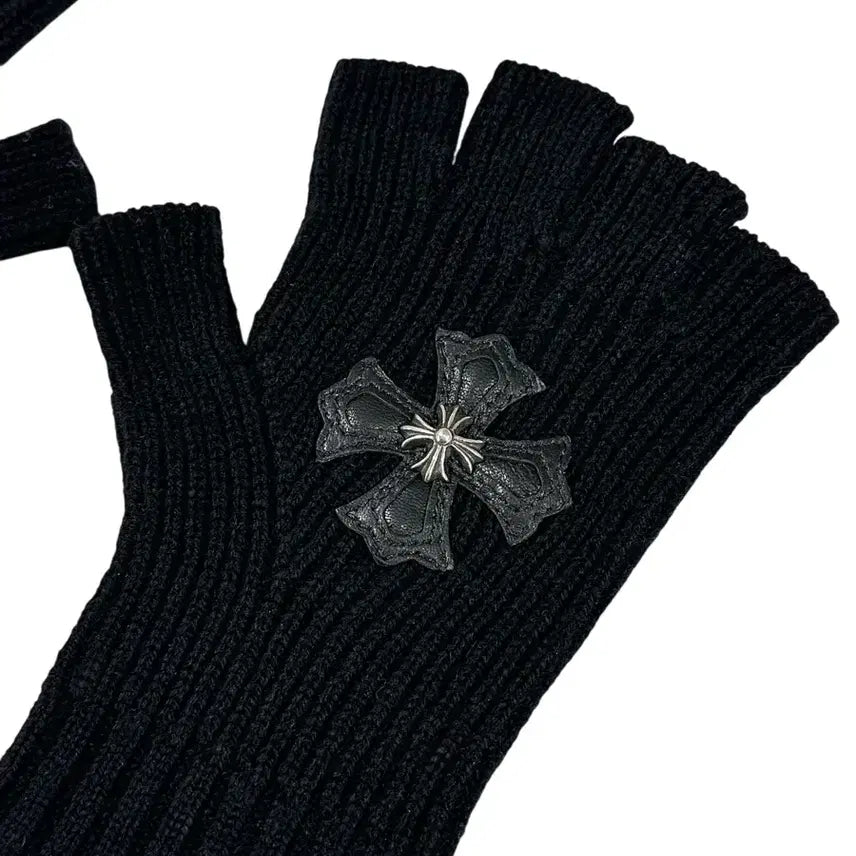 [BUNJANG] Chrome Hearts Cashmere Plus Patch Fingerless Gloves / 크롬하츠 캐시미어 플러스 패치 핑거리스 장갑
