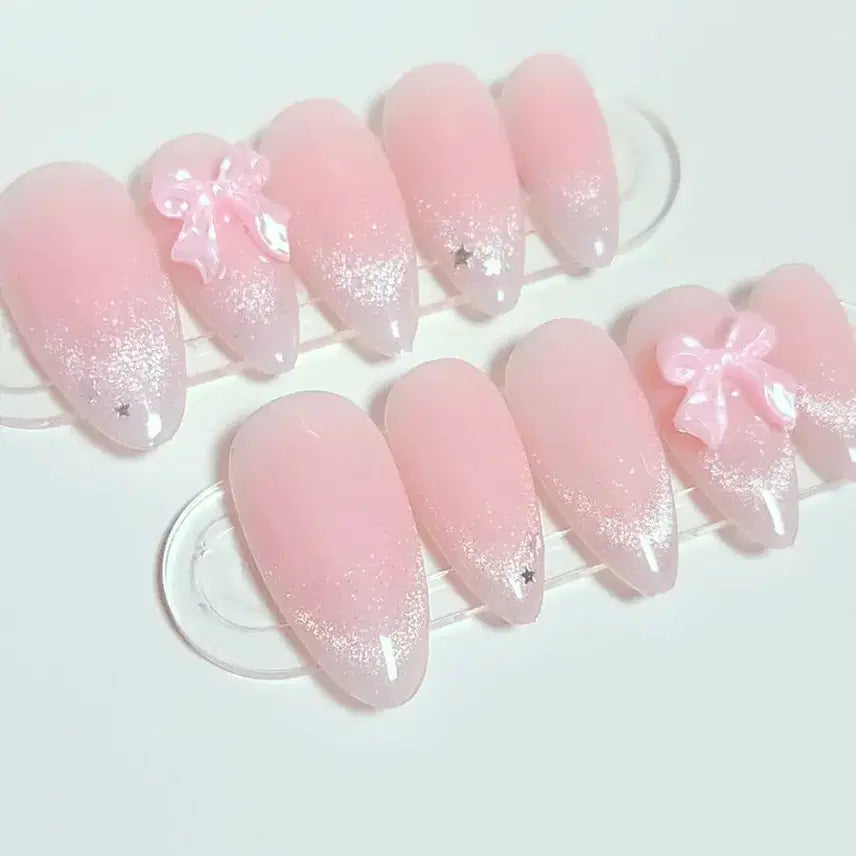 [BUNJANG] Handmade Pink Ribbon Magnet Gel Nail Tips / 핀터레스트st 핑크 리본 자석젤 수제네일팁