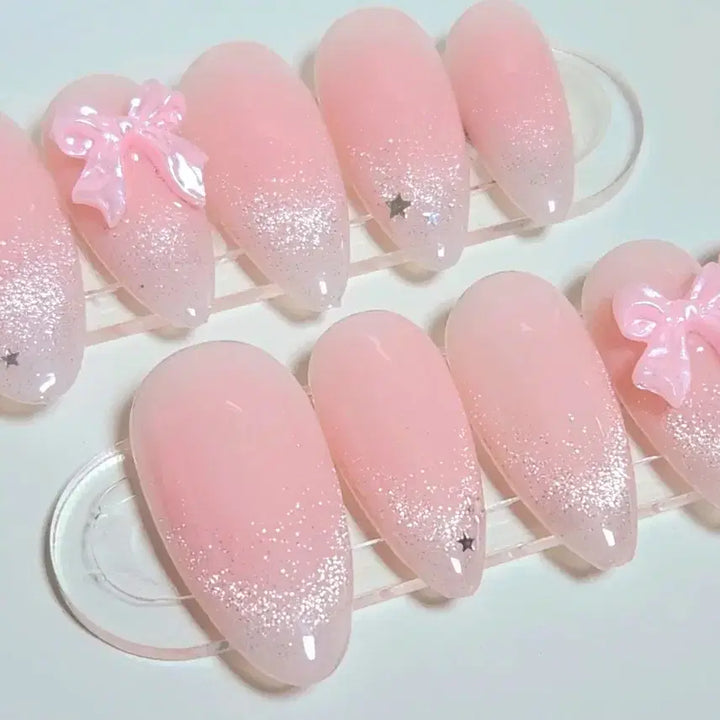 [BUNJANG] Handmade Pink Ribbon Magnet Gel Nail Tips / 핀터레스트st 핑크 리본 자석젤 수제네일팁
