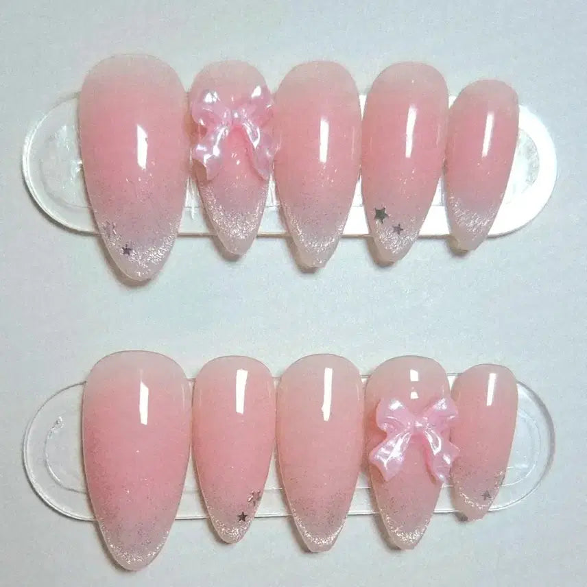 [BUNJANG] Handmade Pink Ribbon Magnet Gel Nail Tips / 핀터레스트st 핑크 리본 자석젤 수제네일팁