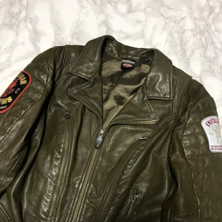 [BUNJANG] Harley Davidson Leather Rider Jacket Patch (Women's) / 할리 데이비슨 가죽 라이더 자켓 패치 여성용