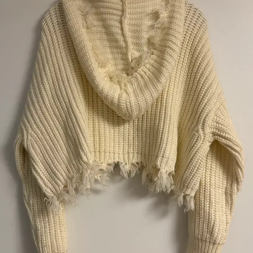 [BUNJANG] Ruve Ivory Crop Knit Hooded Zip-up Cardigan / ruve 아이보리 크롭 니트 후드 집업 가디건