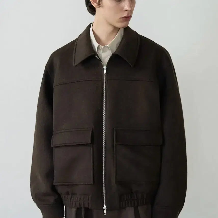 [SOLD OUT] [XL] 105-110 드로우핏 울 집업 빅포켓 블루종 자켓 브라운