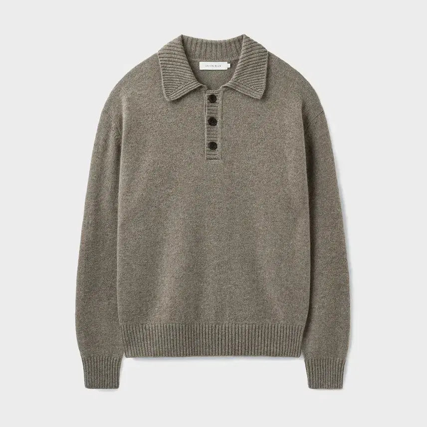 [BUNJANG] Union Blue Crew Neck Knit Sweater - Khaki Gray - L Size / 유니온블루 카라 니트 카키 그레이 L사이즈 새제품 판매