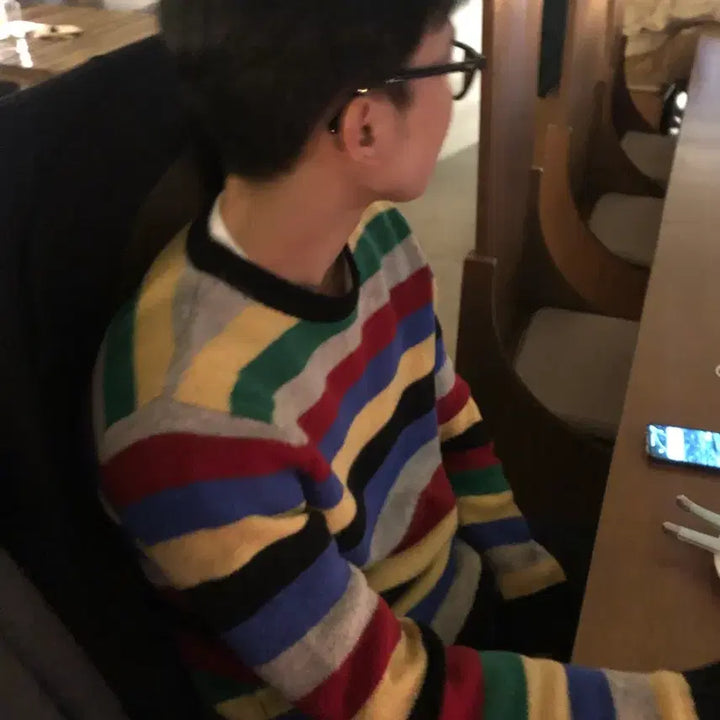 [BUNJANG] Rainbow Stripe Knit / 빔즈 무지개 스트라이프 니트