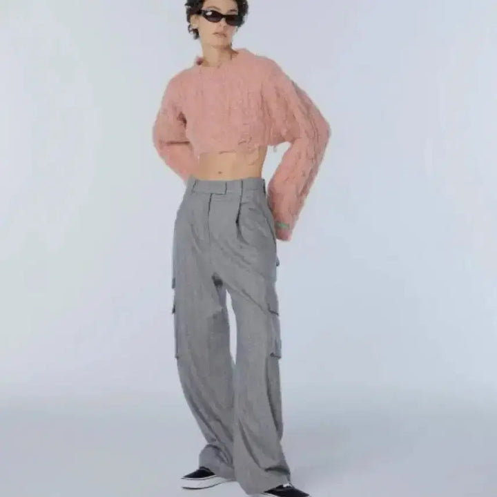 [BUNJANG] InstantFunk Grey Wool Herringbone Wide Pants (Size 1) / 인스턴트펑크 그레이 울 헤링본 와이드 팬츠 1 S (정가 280,000원