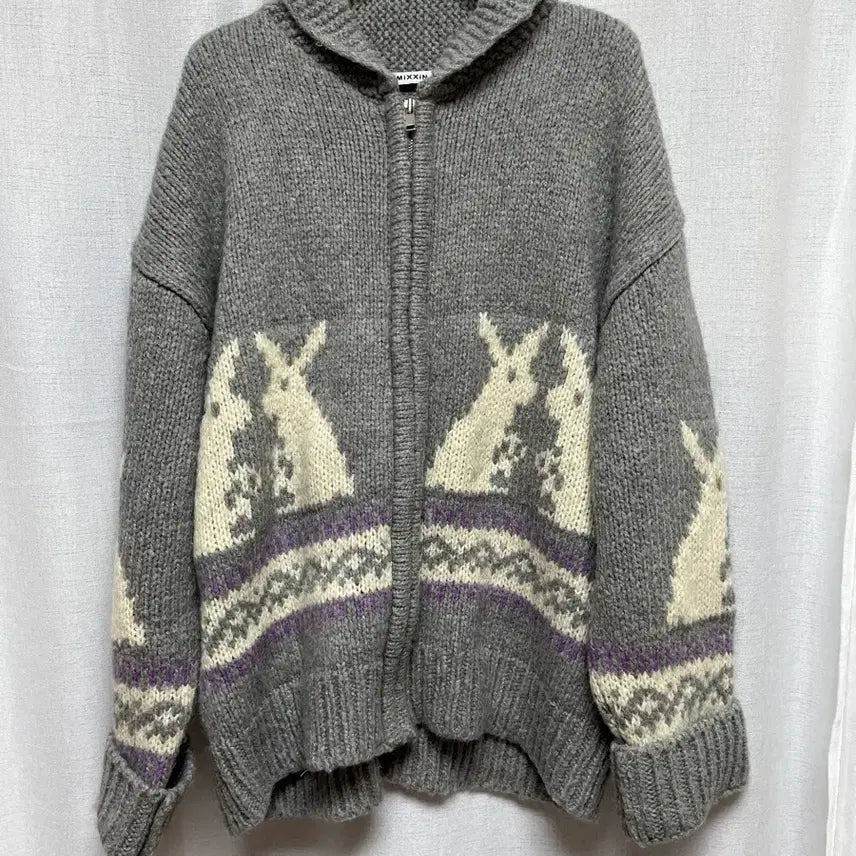 [BUNJANG] Oversized Rabbit Knit Zip-up / 오버핏 토끼 니트 집업(고퀄리티)
