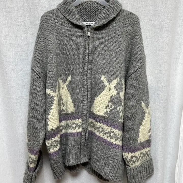 [BUNJANG] Oversized Rabbit Knit Zip-up / 오버핏 토끼 니트 집업(고퀄리티)