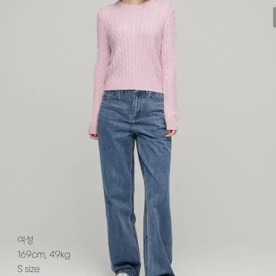 [BUNJANG] Musinsa Standard Women's Angora Blend Cable Knit Sweater [Pink/S] / 무신사스탠다드 우먼즈 앙고라 블렌드 케이블 크루 넥 니트 [핑크/ s]