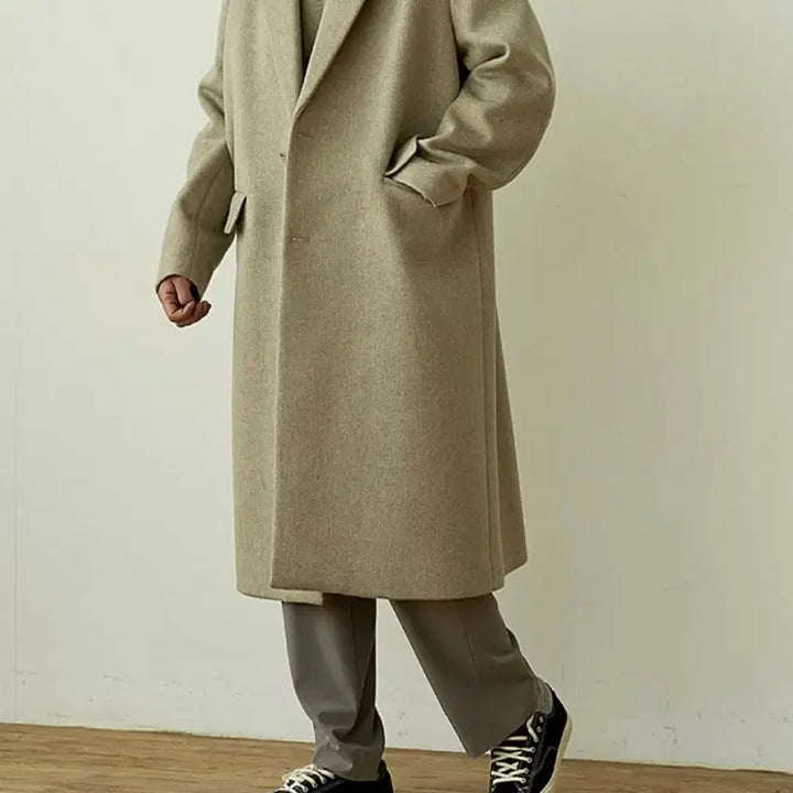 [BUNJANG] LeHVR Cashmere Wool Semi-Double Single Coat Oatmeal / [S] 르아브 캐시미어 울 반더블 싱글코트 오트밀