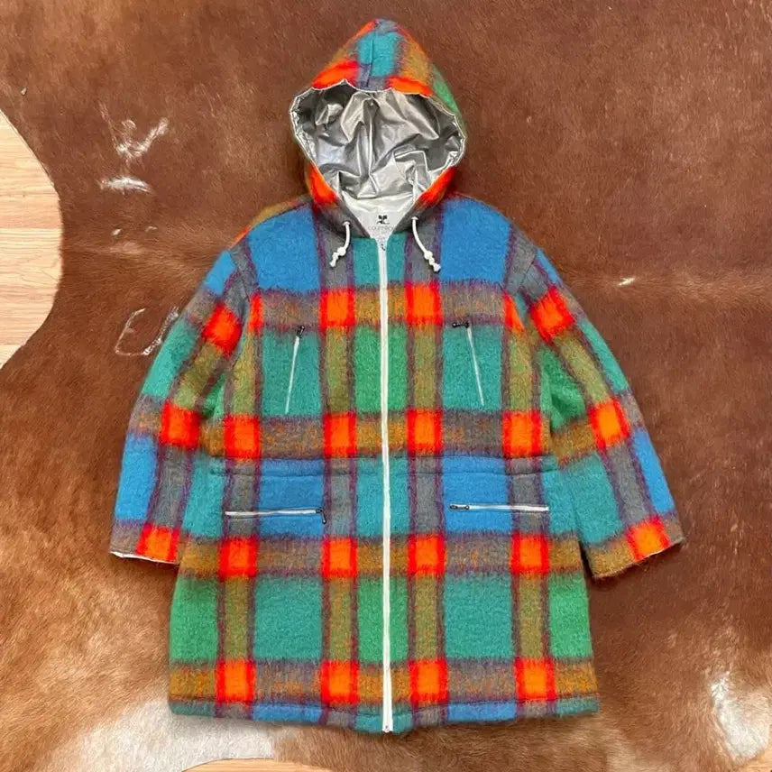 [BUNJANG] M Courrèges Check Mohair Wool Hooded Coat / [M] 꾸레쥬 체크 모헤어 울 후드 코트