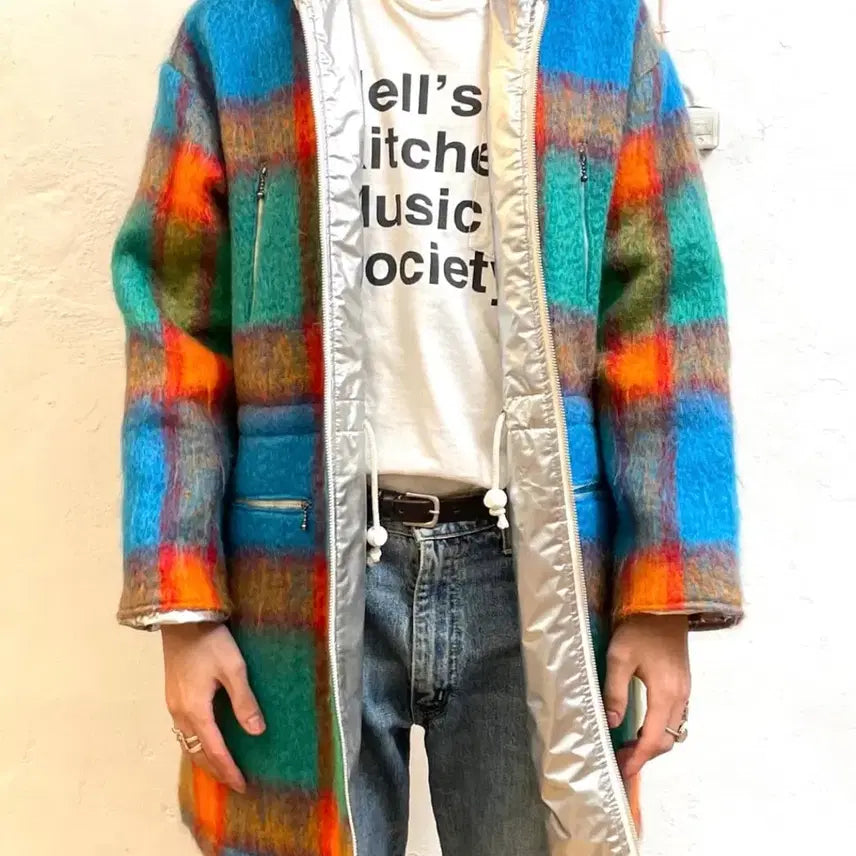 [BUNJANG] M Courrèges Check Mohair Wool Hooded Coat / [M] 꾸레쥬 체크 모헤어 울 후드 코트