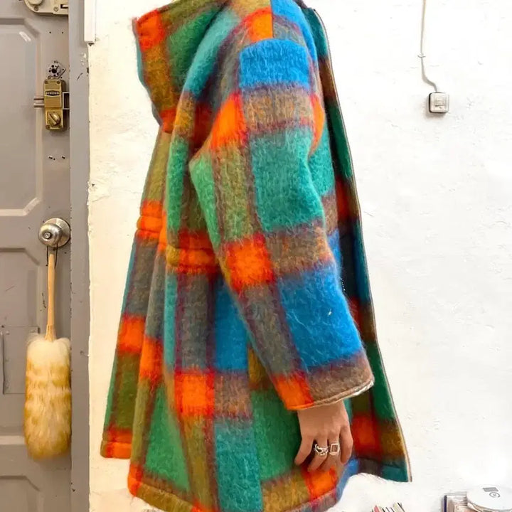 [BUNJANG] M Courrèges Check Mohair Wool Hooded Coat / [M] 꾸레쥬 체크 모헤어 울 후드 코트