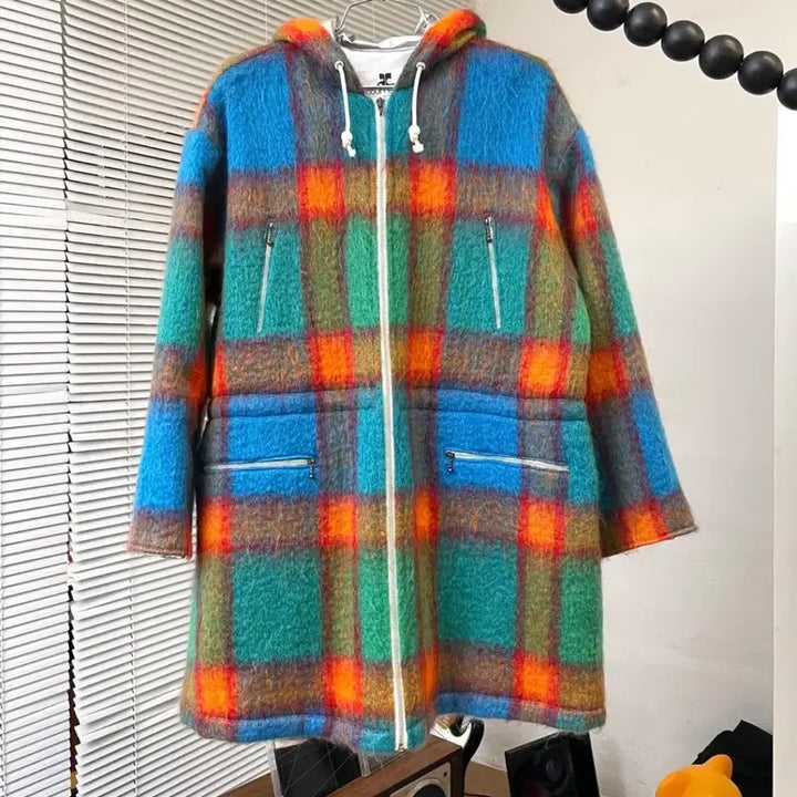 [BUNJANG] M Courrèges Check Mohair Wool Hooded Coat / [M] 꾸레쥬 체크 모헤어 울 후드 코트