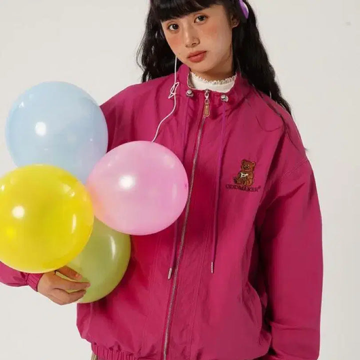 [BUNJANG] ODDMAKER Retro Graphic Zip-up Jacket Rose Pink / ODDMAKER 오드메이커 레트로 그래픽 집업 자켓 로즈핑크