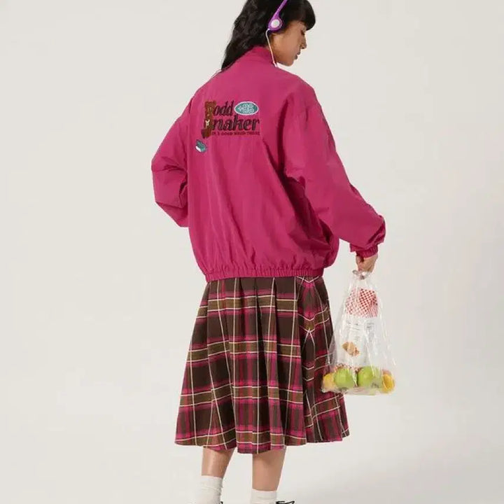 [BUNJANG] ODDMAKER Retro Graphic Zip-up Jacket Rose Pink / ODDMAKER 오드메이커 레트로 그래픽 집업 자켓 로즈핑크