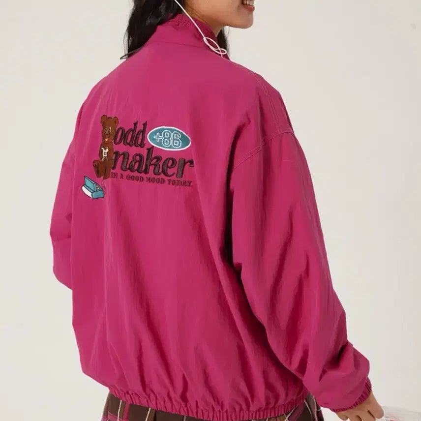 [BUNJANG] ODDMAKER Retro Graphic Zip-up Jacket Rose Pink / ODDMAKER 오드메이커 레트로 그래픽 집업 자켓 로즈핑크