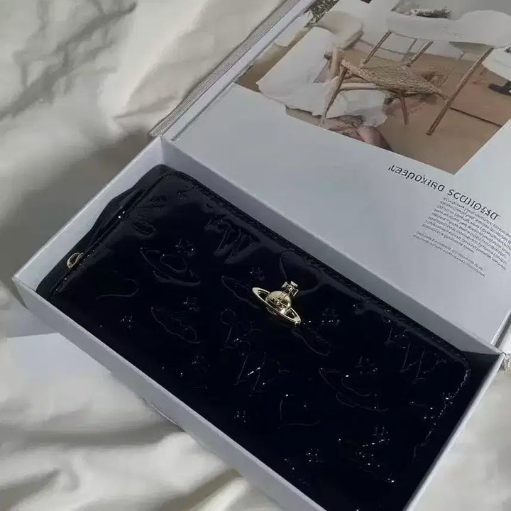 [BUNJANG] Vivienne Westwood Women's Long Wallet Black Logo Pattern / 비비안웨스트우드 여성 장지갑 블랙 로고무늬 신상지갑